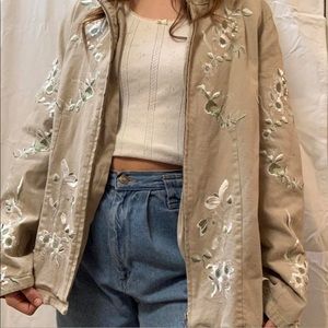 Embroidered beige denim jacket